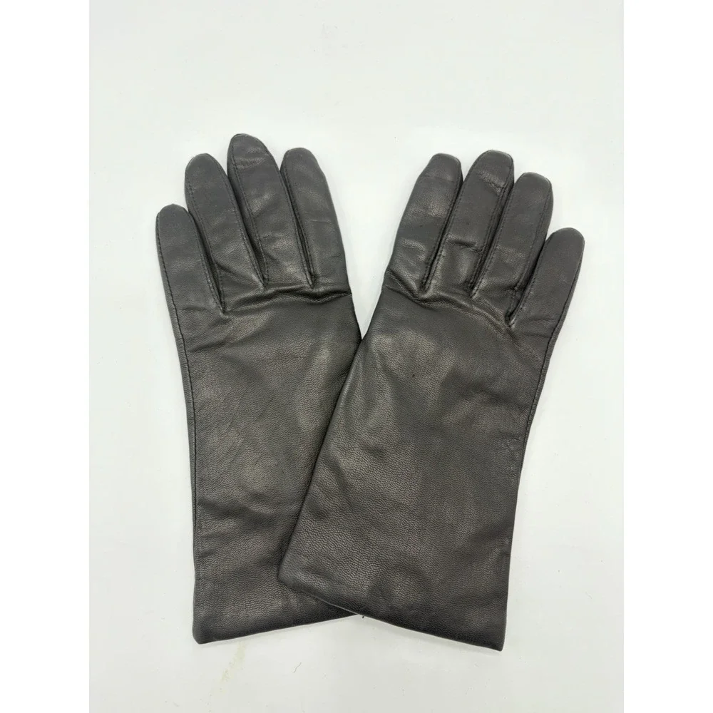 FOWNES BROTHERS Black Leather Cashmere Lined Gloves Size 8 (Medium)